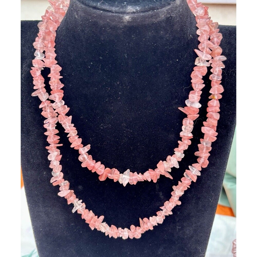 Vintage Cherry Quartz Chip Necklace 35"